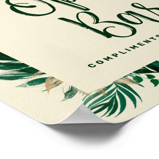 Trendy Tropical Open Bar Wedding Reception Sign Poster (Ecke)