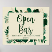 Trendy Tropical Open Bar Wedding Reception Sign Poster (Vorne)