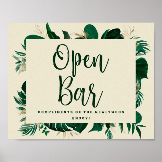 Trendy Tropical Open Bar Wedding Reception Sign Poster (Vorne)