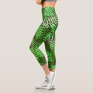 Trendy Tropical Palm Blätter Grünes Leaf Muster Capri Leggings