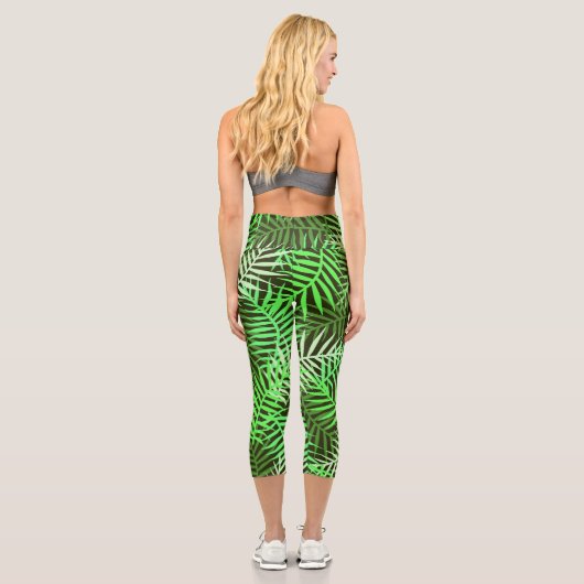 Trendy Tropical Palm Blätter Grünes Leaf Muster Capri Leggings (Rückseite)