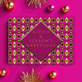 Trendy Tropical Pink und Gold Aloha Weihnachten Postkarte