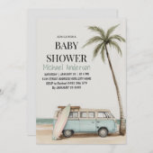 Trendy Tropical Summer surfing Beach Baby Dusche Einladung (Vorne/Hinten)