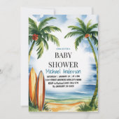 Trendy Tropical Summer surfing Beach Baby Dusche Einladung (Vorderseite)