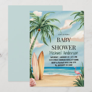 Trendy Tropical Summer surfing Beach Baby Dusche Einladung