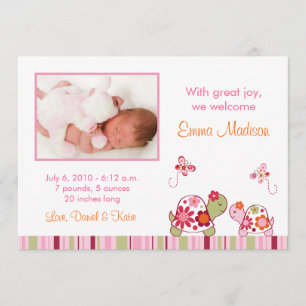 Trendy Tropical Turtle Foto Birth Ankündigungen