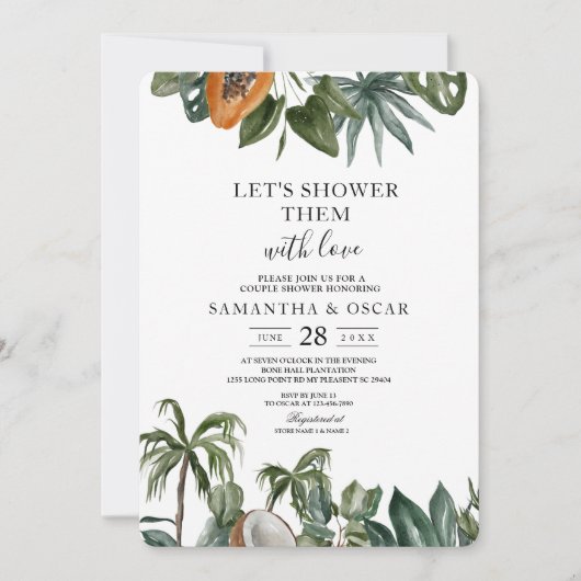 Trendy Tropical Watercolor Green Blätter Einladung (Vorderseite)