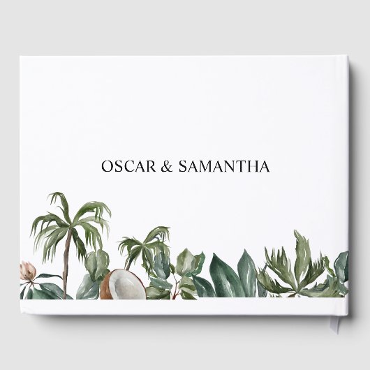 Trendy Tropical Watercolor Green Blätter Gästebuch (Rückseite)