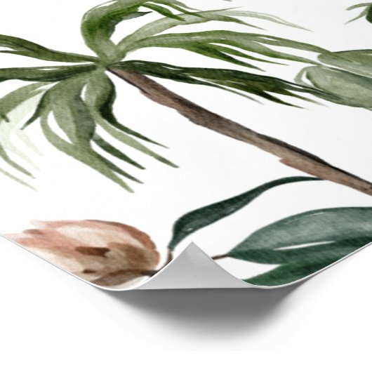 Trendy Tropical Watercolor Green Blätter Poster (Ecke)