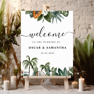 Trendy Tropical Watercolor Green Blätter Poster