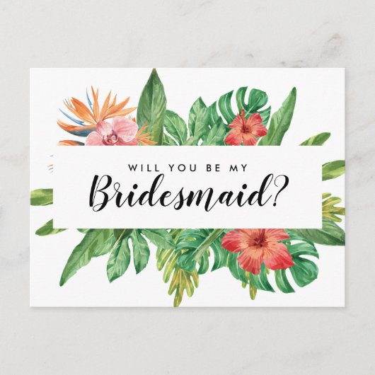 Trendy Tropical werden Sie meine Hochzeit mit mein Einladungspostkarte (Vorderseite)