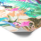 Trendy tropisch aquamarin rosa florale Flamingo Poster (Ecke)