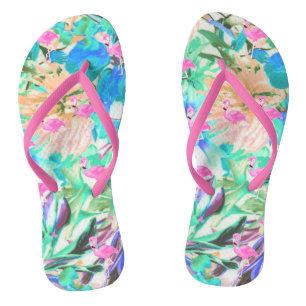 Trendy tropischer aquamariner rosa Blumenflamingo Badesandalen
