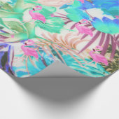 Trendy tropischer aquamariner rosa Blumenflamingo Geschenkpapier (Ecke)
