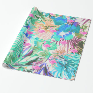 Trendy tropischer aquamariner rosa Blumenflamingo Geschenkpapier