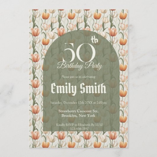 Trendy Tulip Charm 90Th Birthday Einladung (Vorderseite)