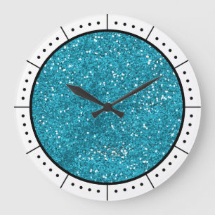 Trendy Türkis Blue Glitzer Große Wanduhr