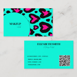 trendy türkis hot pink Makeup Artist QR Code Visitenkarte