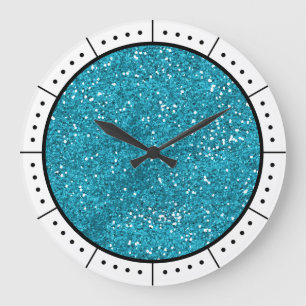 Trendy Türkise Blue Glitzer Große Wanduhr