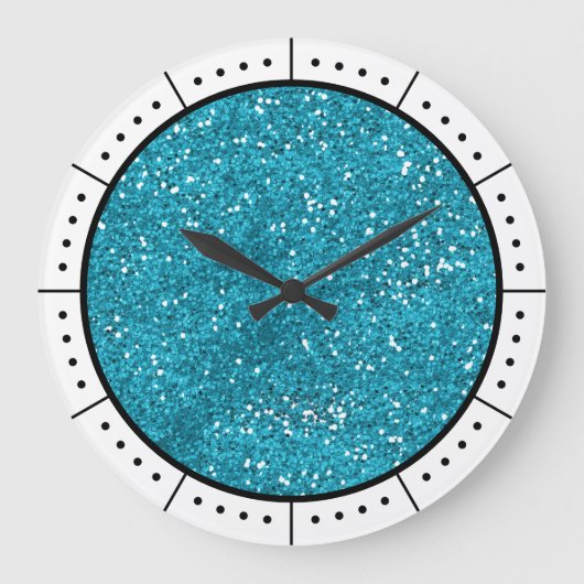 Trendy Türkise Blue Glitzer Große Wanduhr (Vorderseite)