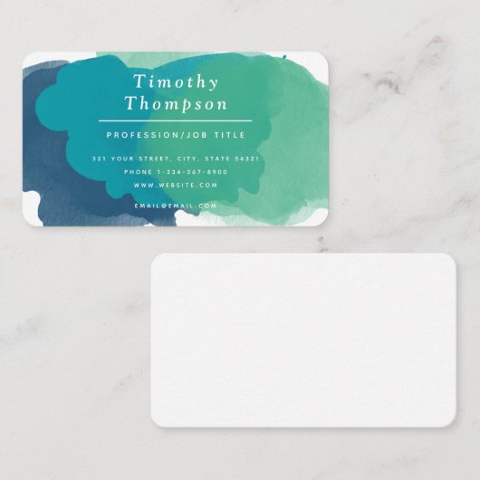 Trendy Türkise Watercolor Splash Visitenkarte (Vorne/Hinten)