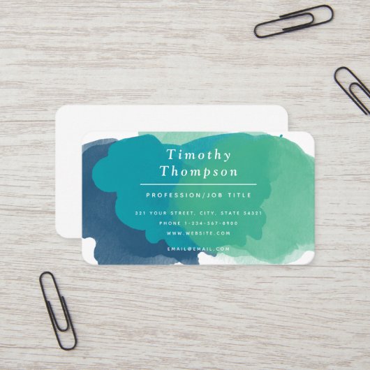 Trendy Türkise Watercolor Splash Visitenkarte (Vorderseite/Rückseite Beispiel)