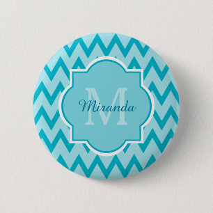 Trendy Türkise Zickzack Zigzag Name und Monogram Button