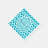 Trendy Türkise Zickzack Zigzag Name und Monogram Serviette (Ecke)