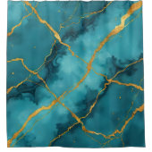 Trendy Turquoise Blue Gold Marmor Collection Duschvorhang (Vorderseite)