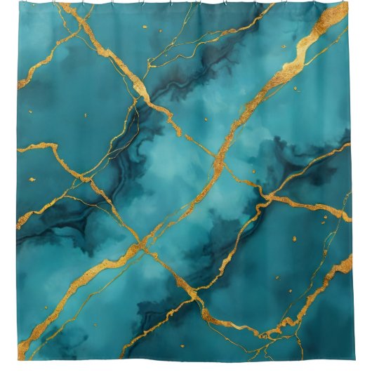 Trendy Turquoise Blue Gold Marmor Collection Duschvorhang (Vorderseite)