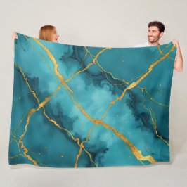 Trendy Turquoise Blue Gold Marmor Collection Fleecedecke