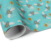 Trendy Turquoise Buzzing Spring & Summer Honeybee Geschenkpapier (Rolleneckpunkt)