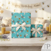 Trendy Turquoise Buzzing Spring & Summer Honeybee Geschenkpapier
