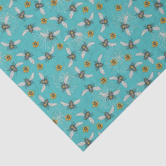 Trendy Turquoise Buzzing Spring & Summer Honeybee Seidenpapier (Detail)