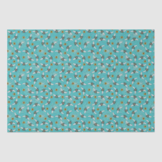 Trendy Turquoise Buzzing Spring & Summer Honeybee Seidenpapier (Vorderseite)