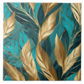 Trendy Turquoise Gold Boho Blätter Collection Fliese (Vorderseite)