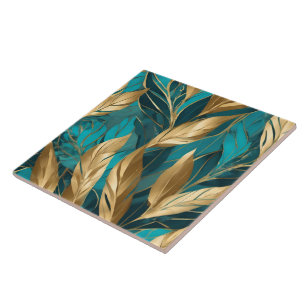 Trendy Turquoise Gold Boho Blätter Collection Fliese