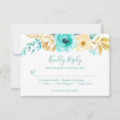Trendy Turquoise Gold Floral Wedding RSVP Antwort (Vorderseite)