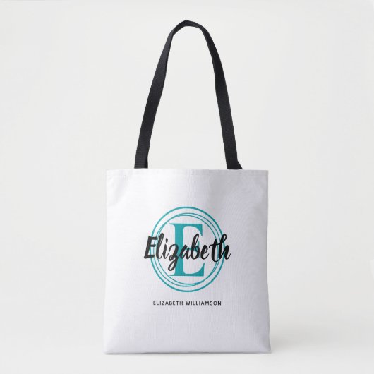 Trendy Turquoise Monogram Initial Script Name Tasche (Vorderseite)