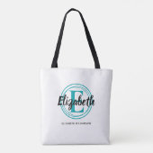 Trendy Turquoise Monogram Initial Script Name Tasche (Rückseite)