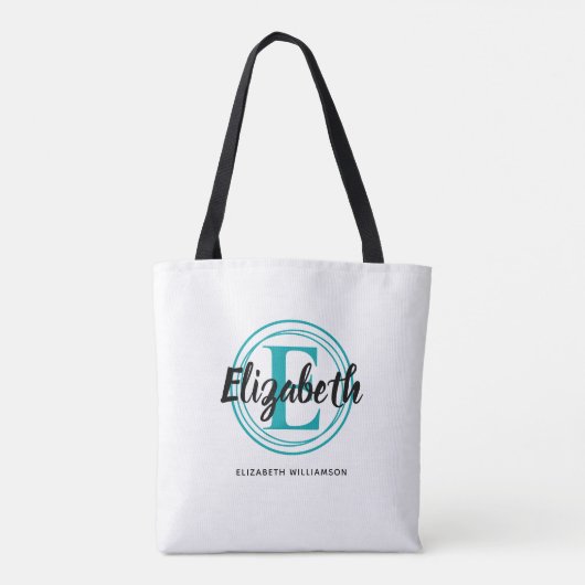 Trendy Turquoise Monogram Initial Script Name Tasche (Rückseite)
