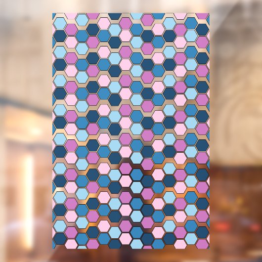 Trendy Twilight City Blue und Pink Hexagon Muster Fensteraufkleber (Blatt 2)