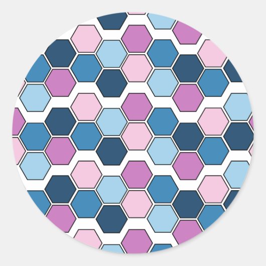 Trendy Twilight City Blue und Pink Hexagon Muster Runder Aufkleber (Vorderseite)