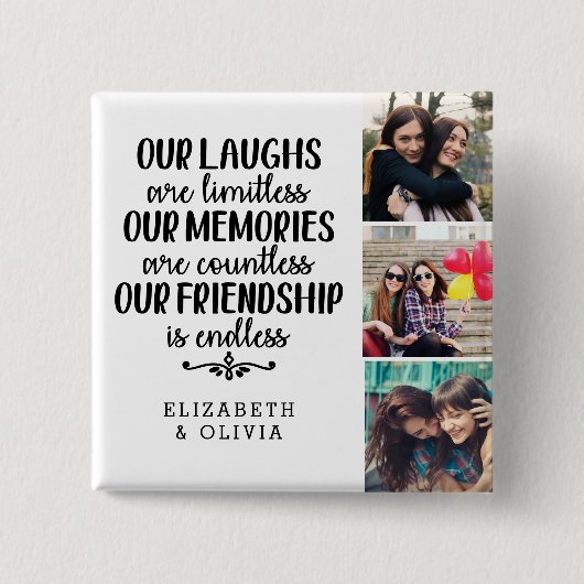 Trendy Typografie Best Friends Names Foto Collage Button (Vorderseite)