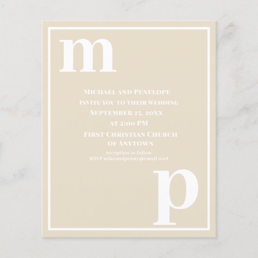 Trendy Typografie Champagne Beige Budget Hochzeit Flyer (Vorne)