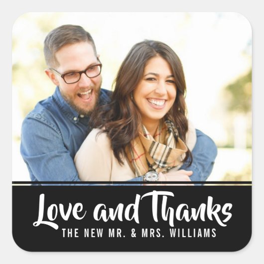 Trendy Typografie | Custom Foto Wedding Vielen Dan Quadratischer Aufkleber (Vorderseite)