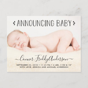Trendy Typografie-Foto-Geburts-Mitteilung Ankündigungspostkarte