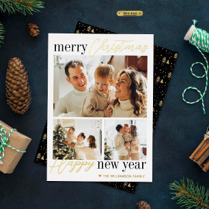 Trendy Typografie Frohe Weihnachten 3 Foto Real Folien Feiertagskarte