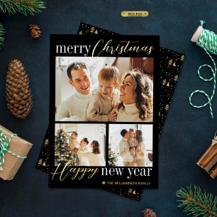 Trendy Typografie Frohe Weihnachten 3 Foto Real Folien Feiertagskarte