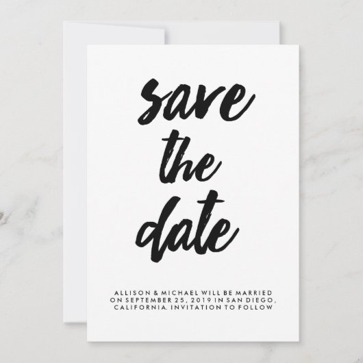 Trendy Typografie Schwarzweiss Save the Date Einladung (Vorderseite)